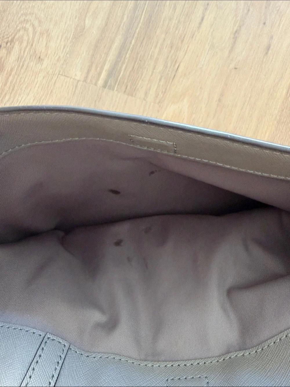Tory Burch Light Taupe Leather Tote with Exterior Pocket